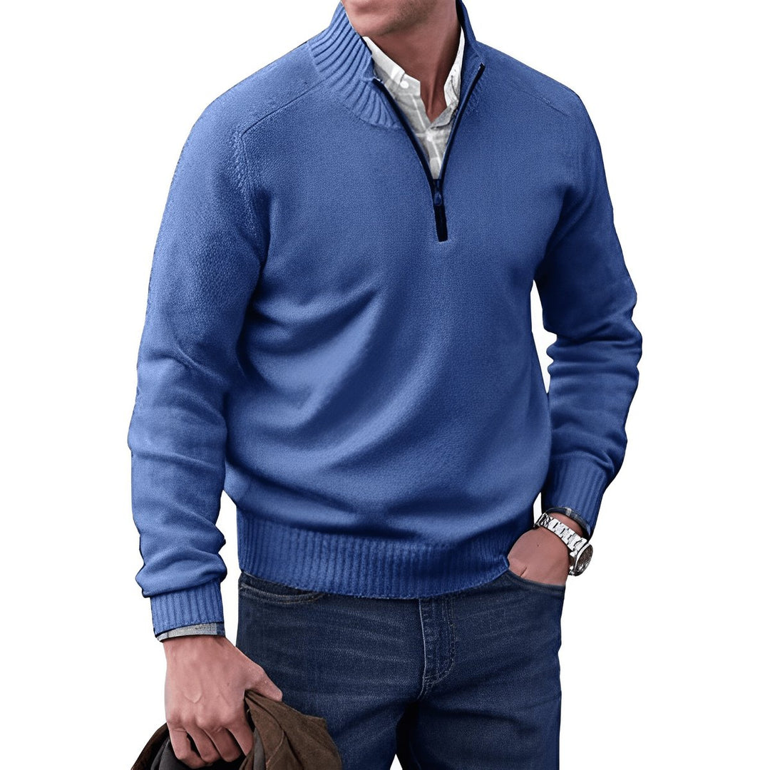 Men's Quarter-Zip Long-Sleeve Pullover Knit Sweater - Blue