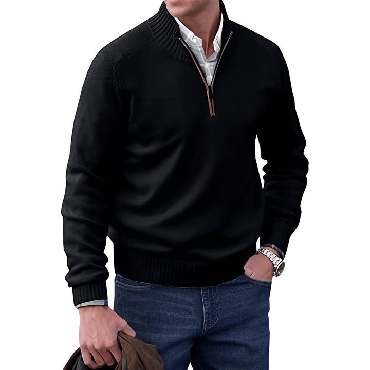 Men's Quarter-Zip Long-Sleeve Pullover Knit Sweater - Black
