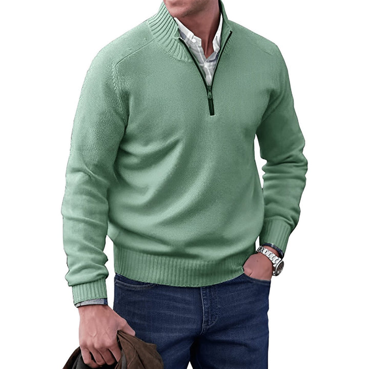 Men's Quarter-Zip Long-Sleeve Pullover Knit Sweater - Green