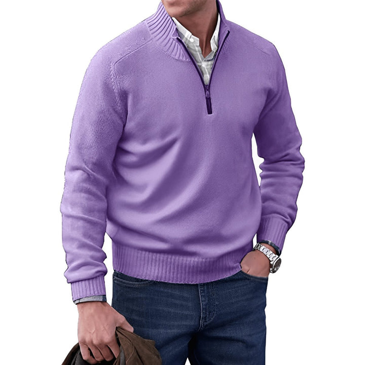 Men's Quarter-Zip Long-Sleeve Pullover Knit Sweater - Purple