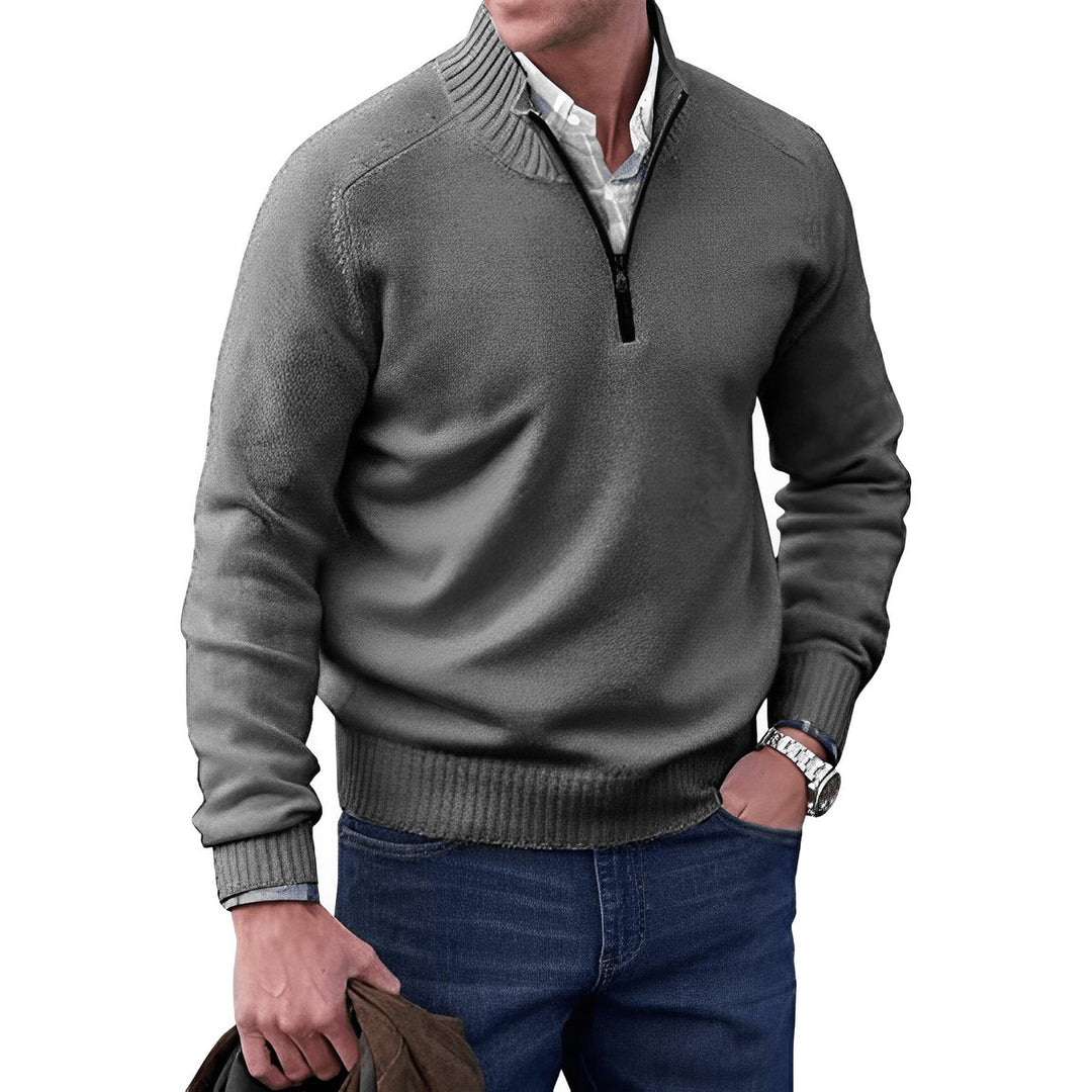 Men's Quarter-Zip Long-Sleeve Pullover Knit Sweater - Dark Grey