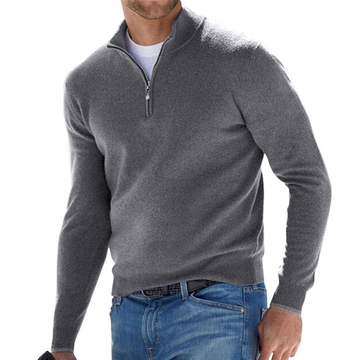 Men's Quarter-Zip Mens Knit Sweater Ribbed Pullover - Gray
