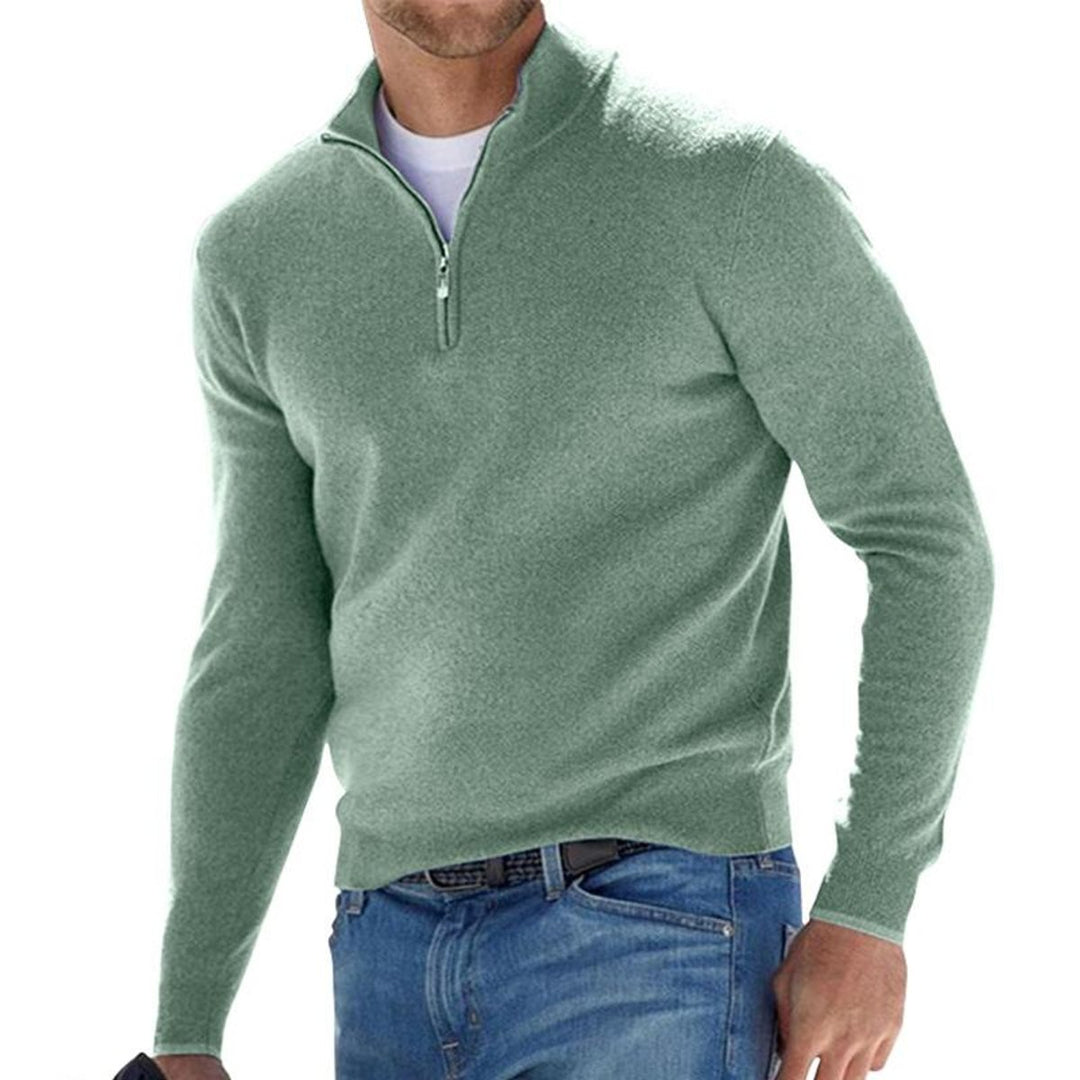 Men's Quarter-Zip Mens Knit Sweater Ribbed Pullover - Green