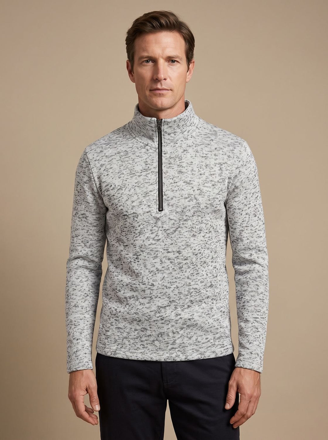 Men's Quarter-Zip Mock Neck Fine Knit Pullover Sweater