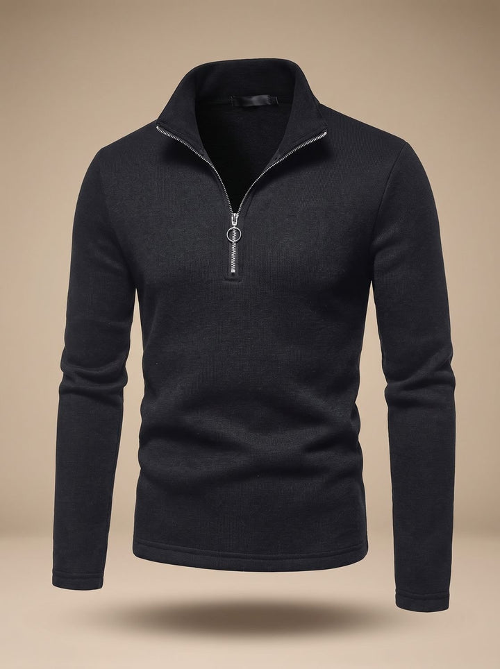 Men's Quarter-Zip Mock Neck Fine Knit Pullover Sweater