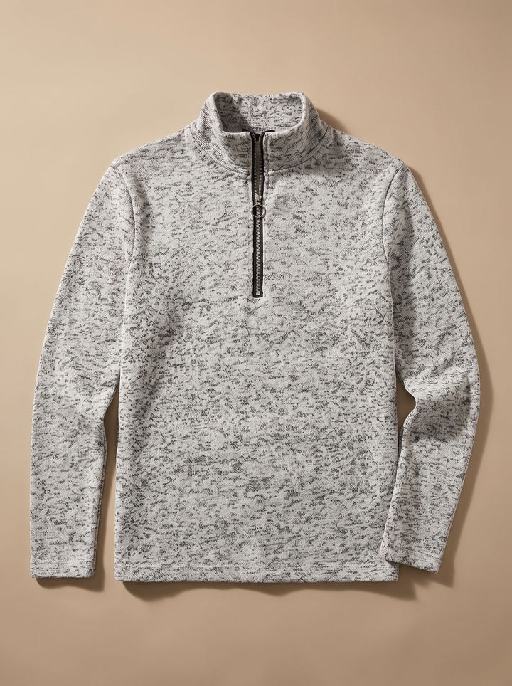 Men's Quarter-Zip Mock Neck Fine Knit Pullover Sweater - Light Gray
