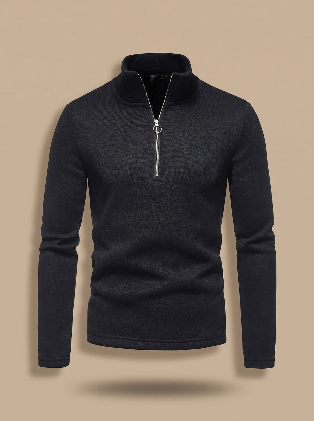 Men's Quarter-Zip Mock Neck Fine Knit Pullover Sweater - Black