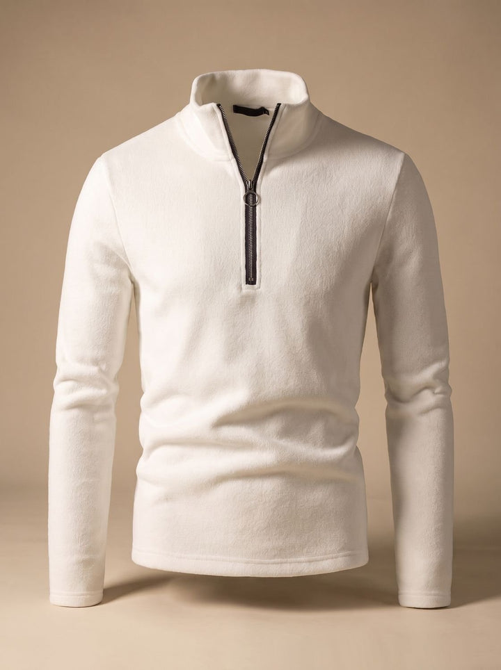 Men's Quarter-Zip Mock Neck Fine Knit Pullover Sweater - White