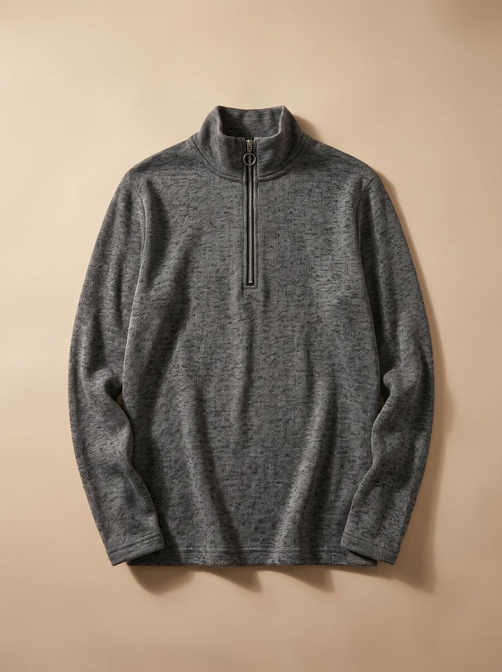 Men's Quarter-Zip Mock Neck Fine Knit Pullover Sweater - Dark Gray