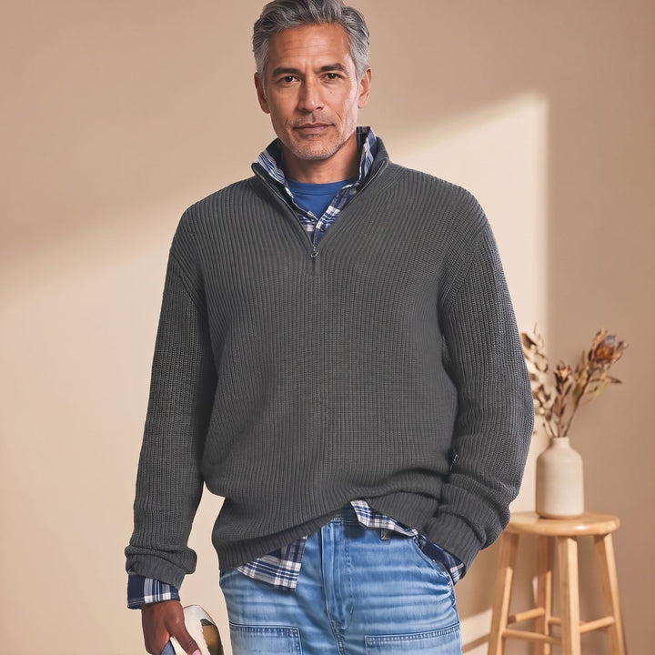 Men's Quarter-Zip Ribbed Knit Pullover Sweater - Gray