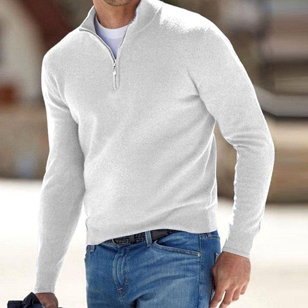 Men's Quarter-Zip Warm Jumper Knit Pullover Sweater - White