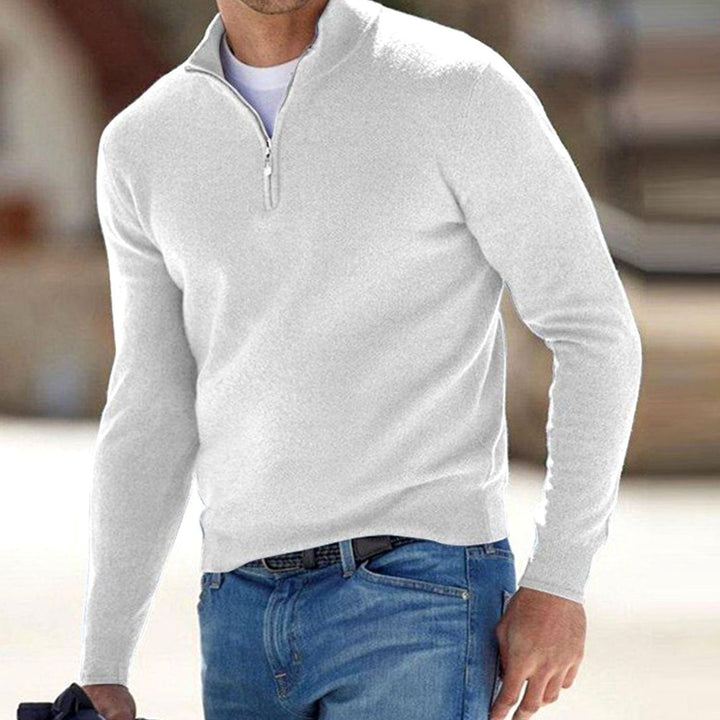 Men's Quarter-Zip Warm Jumper Knit Pullover Sweater - White