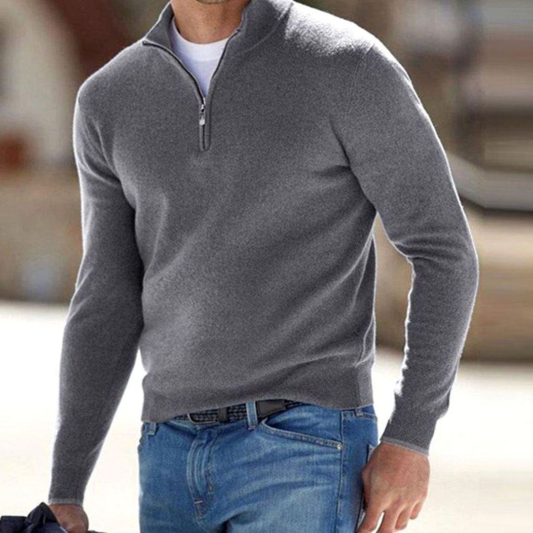 Men's Quarter-Zip Warm Jumper Knit Pullover Sweater - Grey