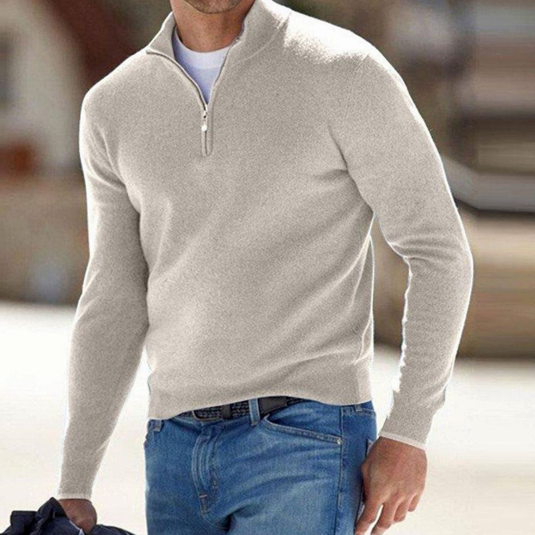 Men's Quarter-Zip Warm Jumper Knit Pullover Sweater - Beige