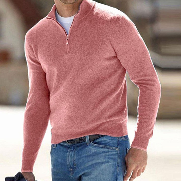 Men's Quarter-Zip Warm Jumper Knit Pullover Sweater - Pink