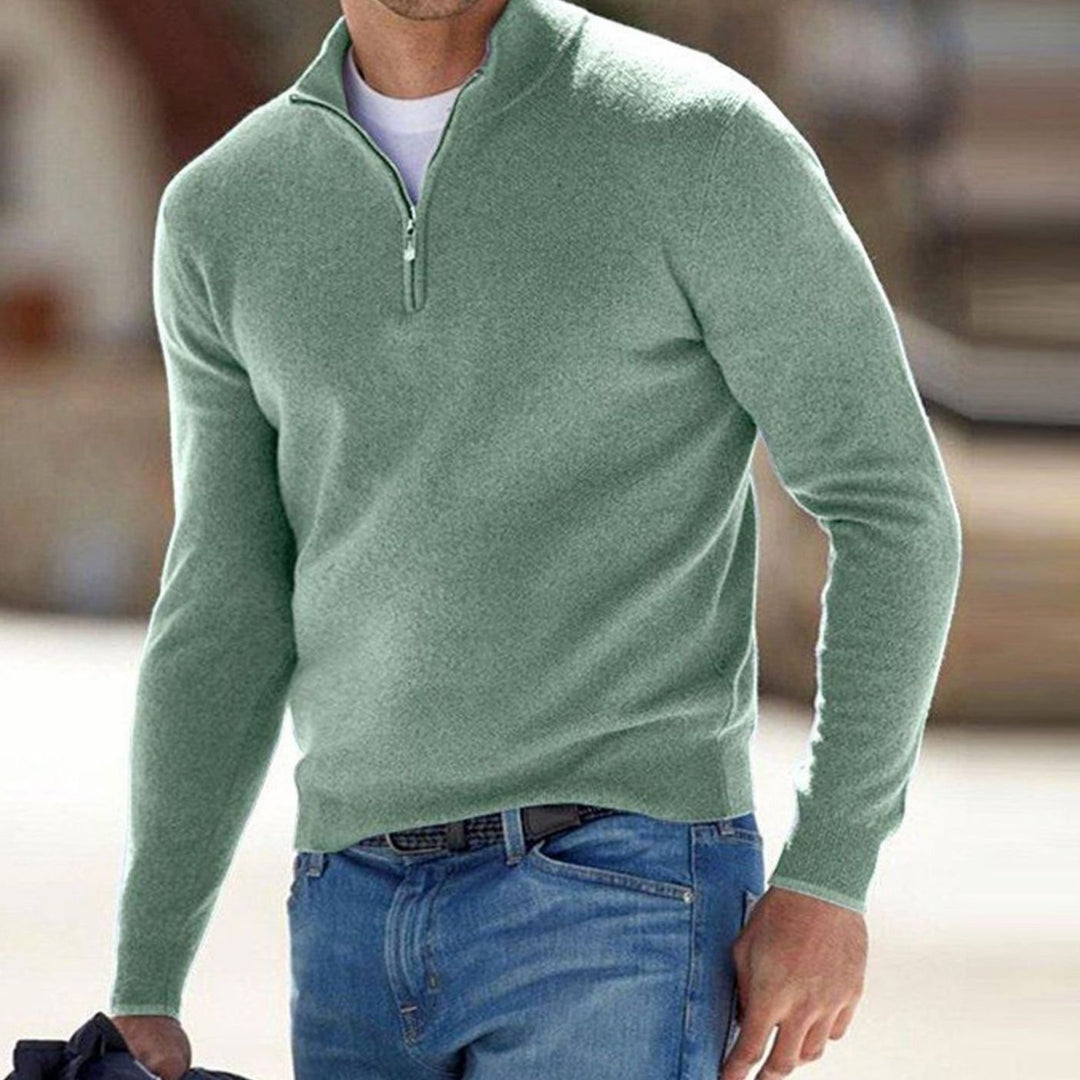 Men's Quarter-Zip Warm Jumper Knit Pullover Sweater - Green
