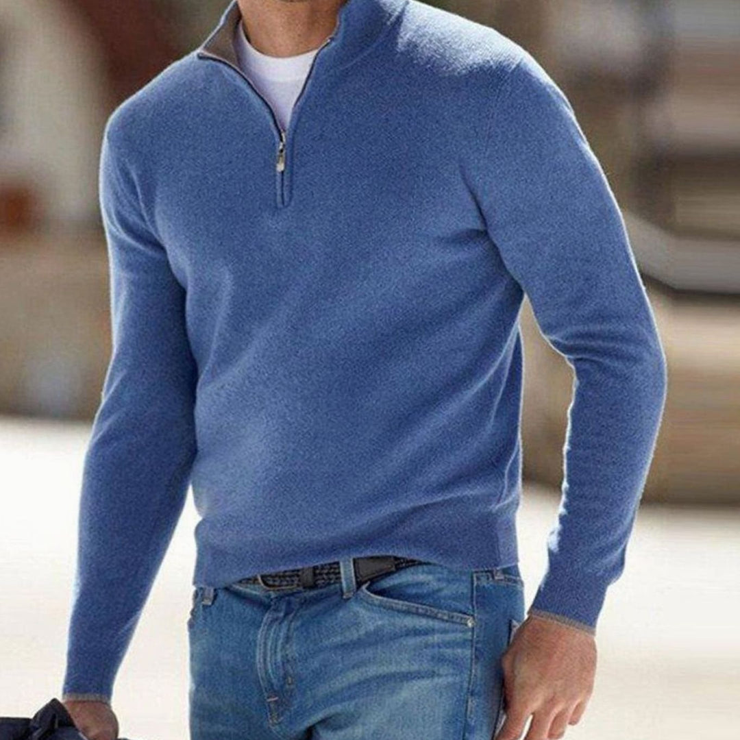 Men's Quarter-Zip Warm Jumper Knit Pullover Sweater - Blue