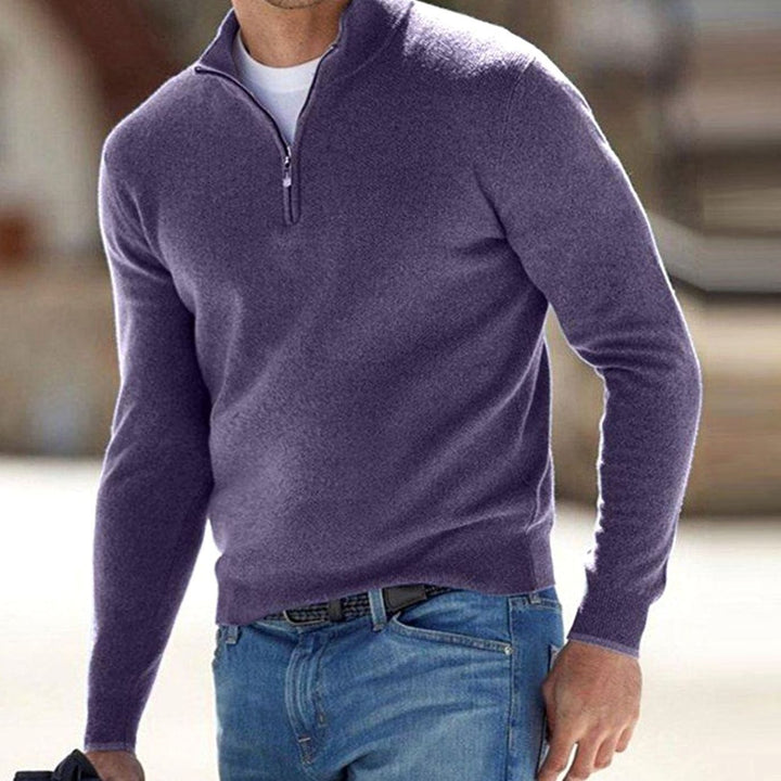 Men's Quarter-Zip Warm Jumper Knit Pullover Sweater - Purple