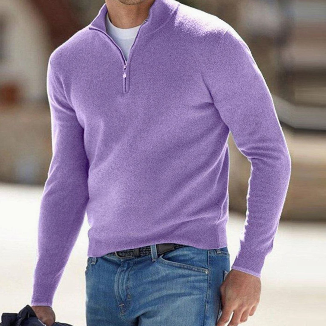 Men's Quarter-Zip Warm Jumper Knit Pullover Sweater - Light Purple