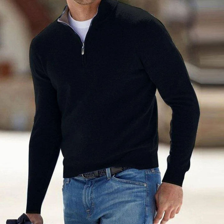 Men's Quarter-Zip Warm Jumper Knit Pullover Sweater - Black