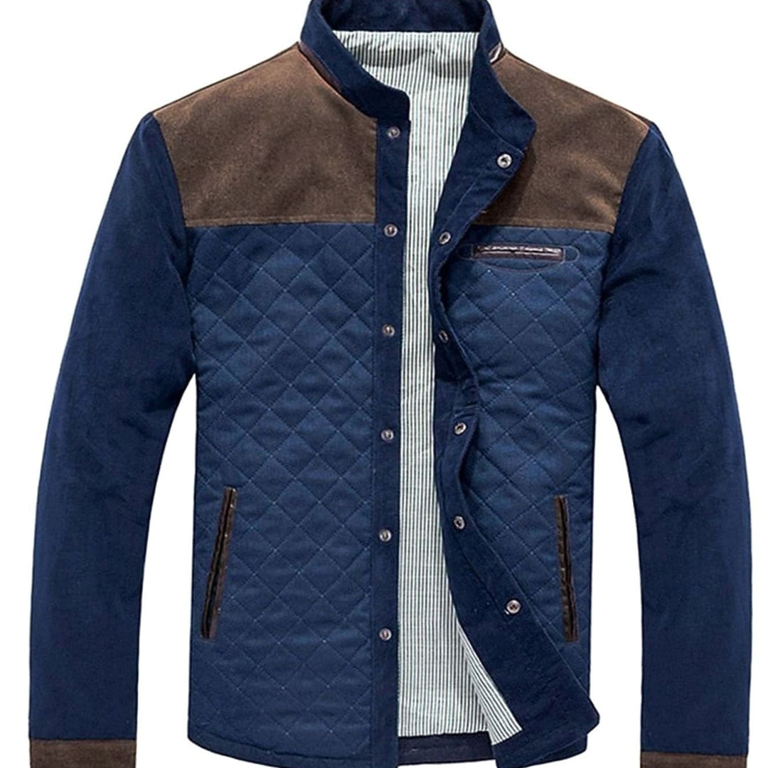 Men's Quilted Color-Block Stand-Collar Snap-Button Jacket