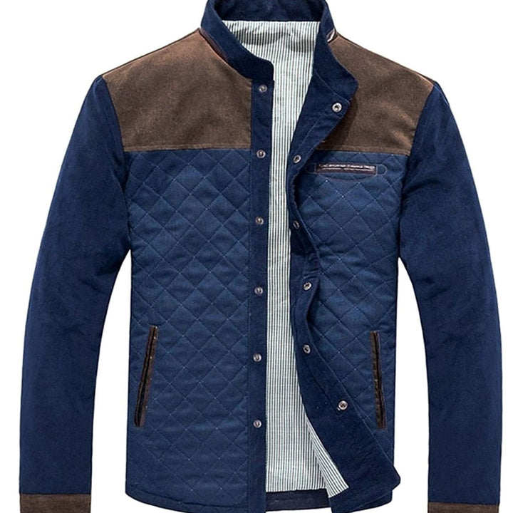Men's Quilted Color-Block Stand-Collar Snap-Button Jacket