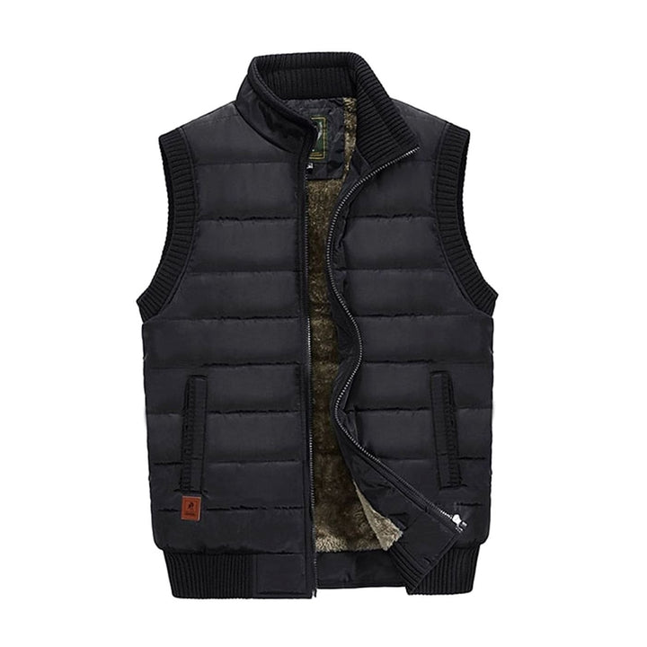 Men's Quilted Fleece-Lined Stand-Collar Sleeveless Vest - Black