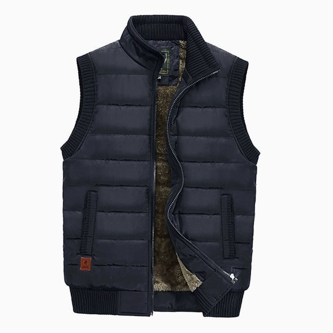 Men's Quilted Fleece-Lined Stand-Collar Sleeveless Vest - Dark Blue