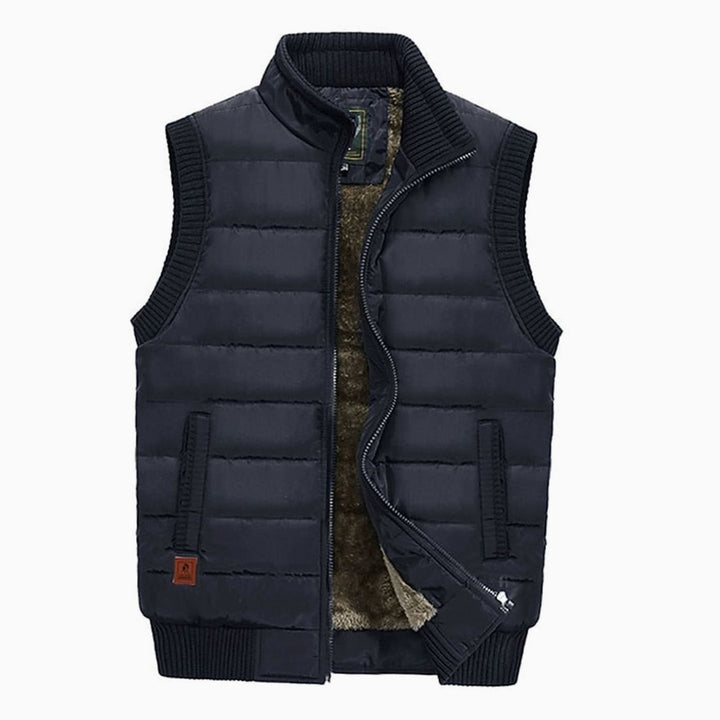 Men's Quilted Fleece-Lined Stand-Collar Sleeveless Vest - Dark Blue