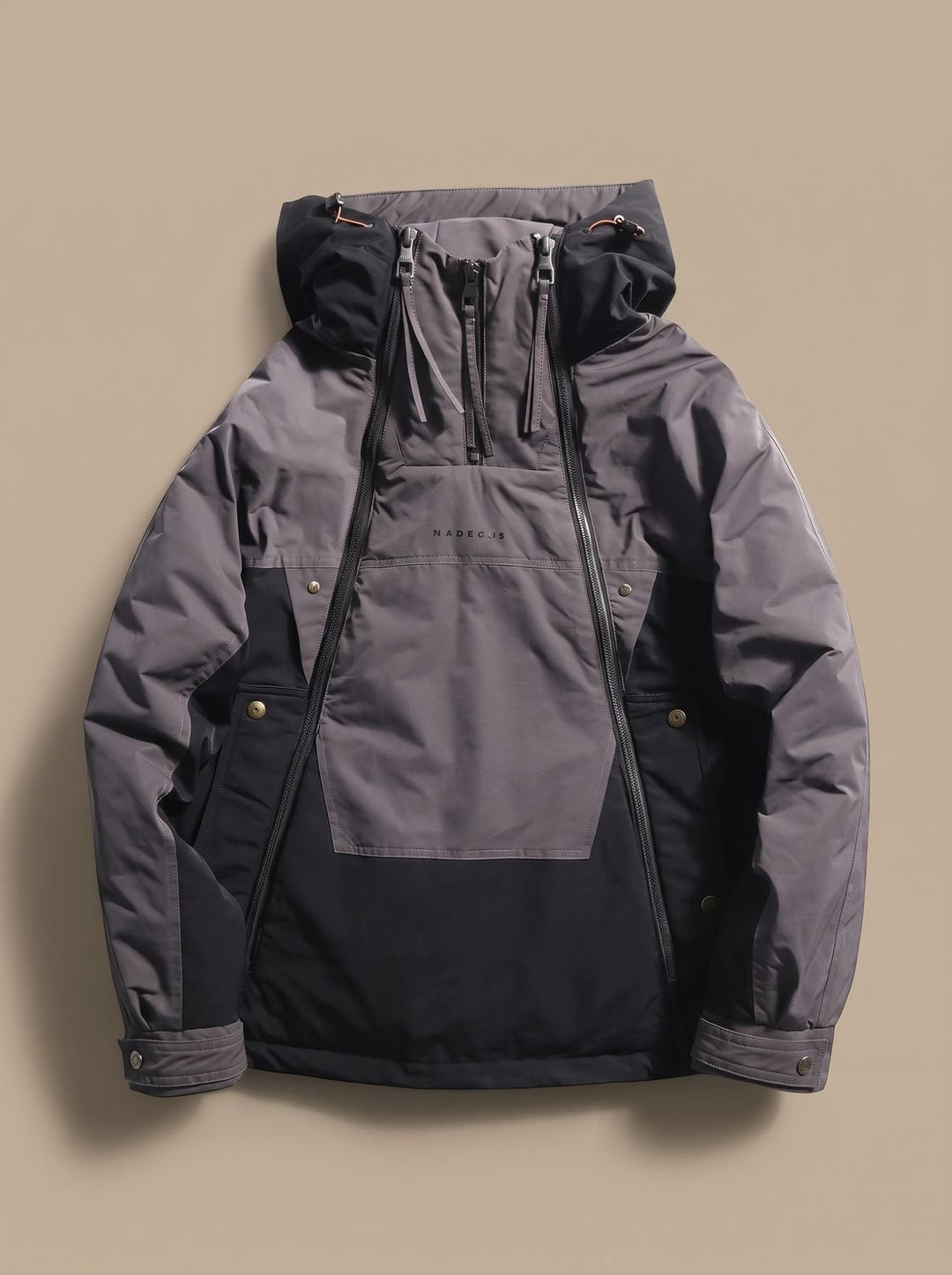 Men's Quilted Hooded Half-Zip Anorak Jacket - Gray