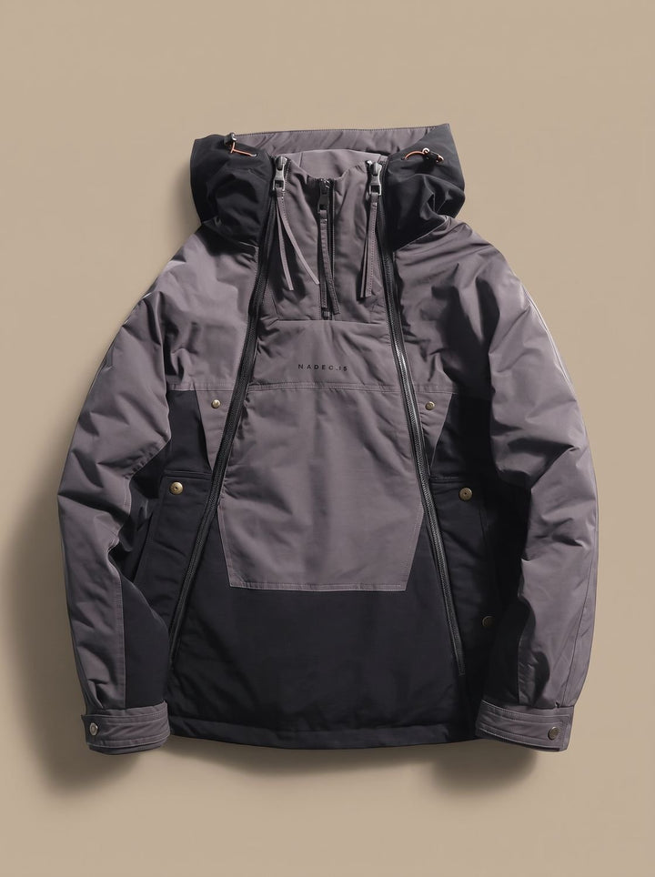 Men's Quilted Hooded Half-Zip Anorak Jacket - Gray