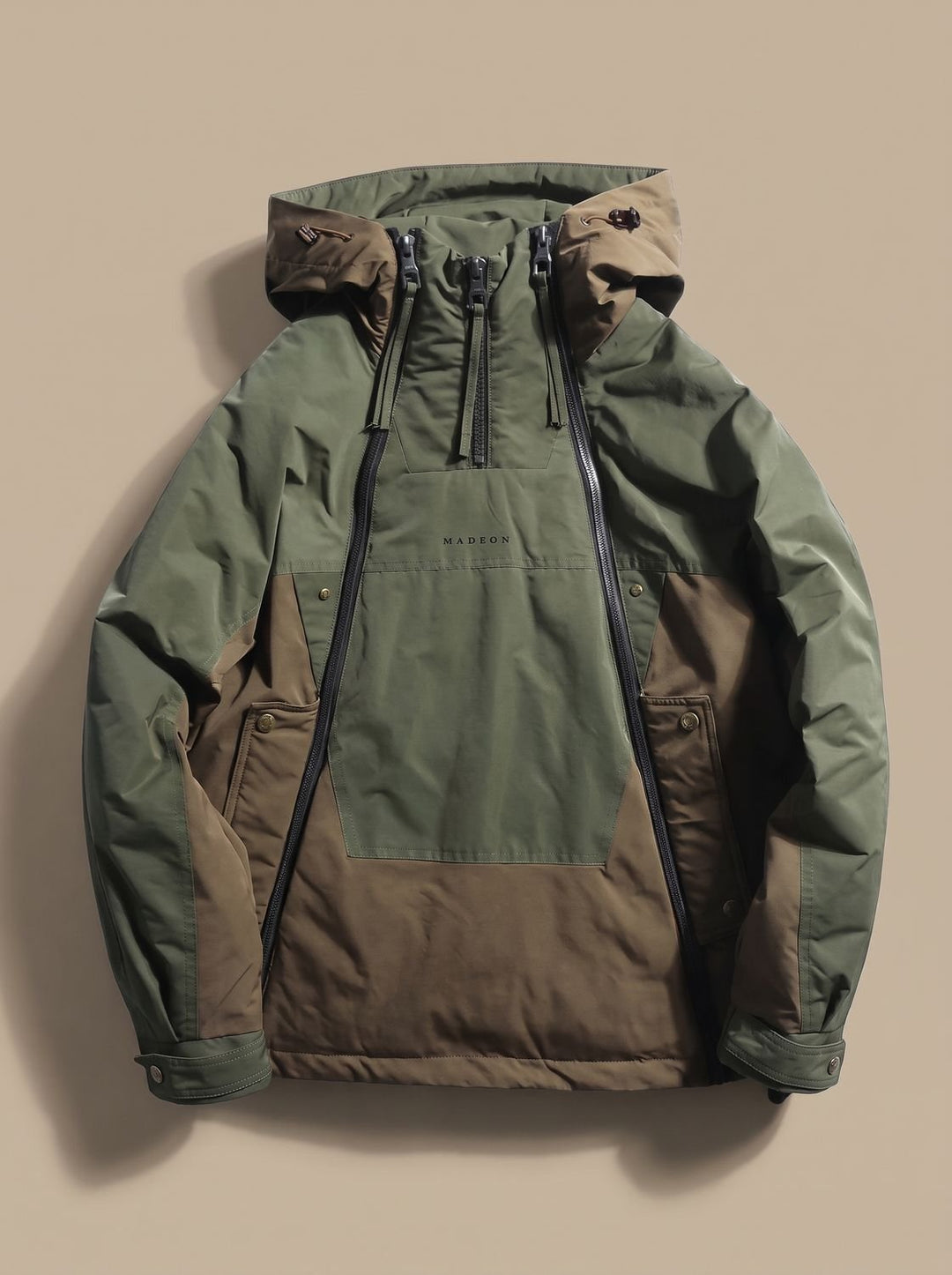 Men's Quilted Hooded Half-Zip Anorak Jacket - Green