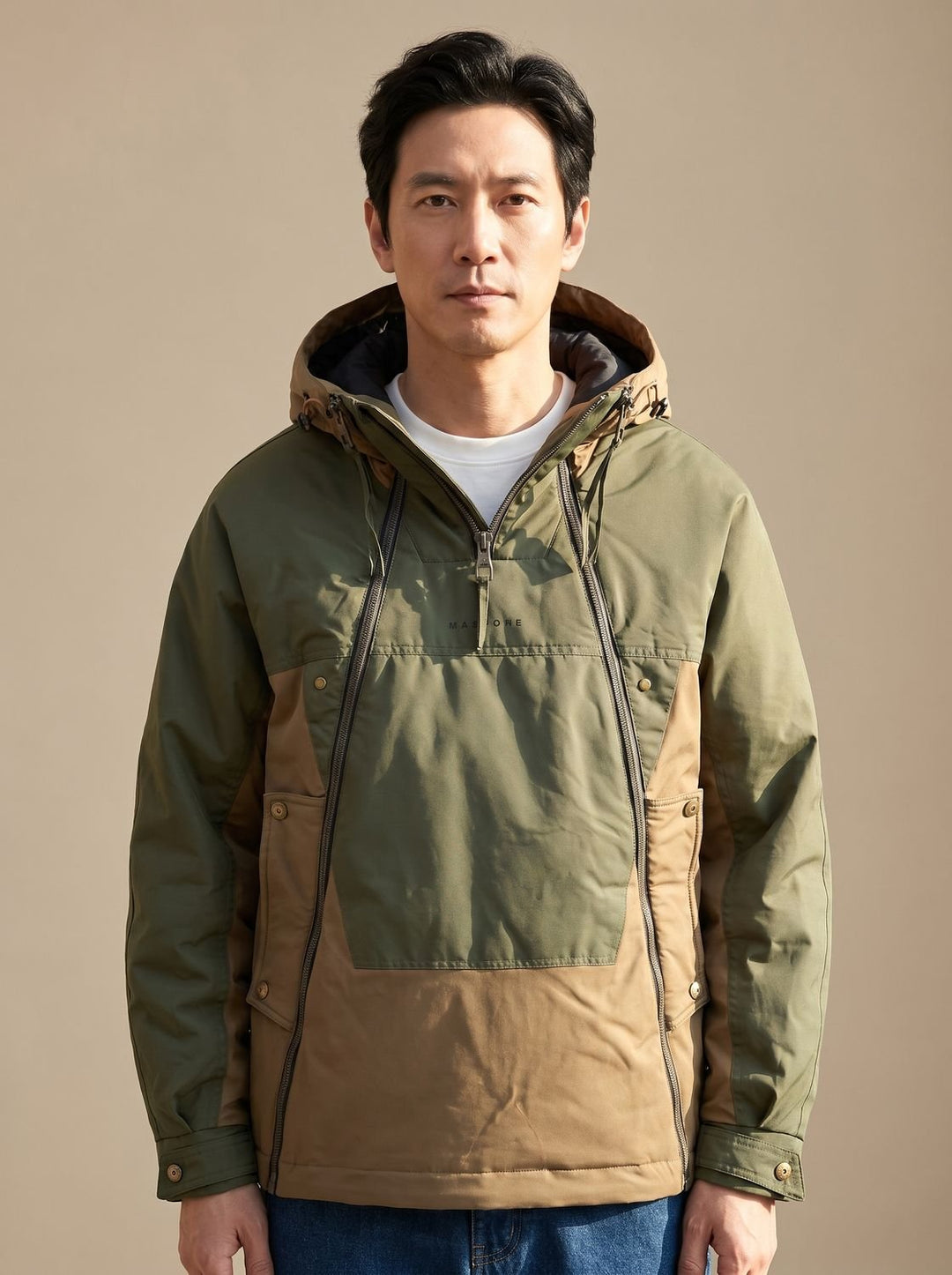 Men's Quilted Hooded Half-Zip Anorak Jacket