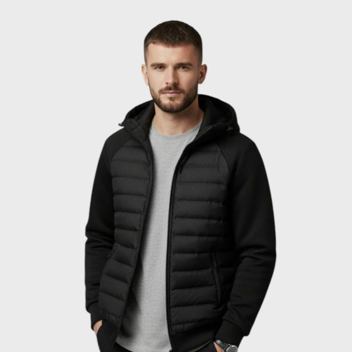 Men's Quilted Hooded Hybrid Puffer Jacket Full-Zip