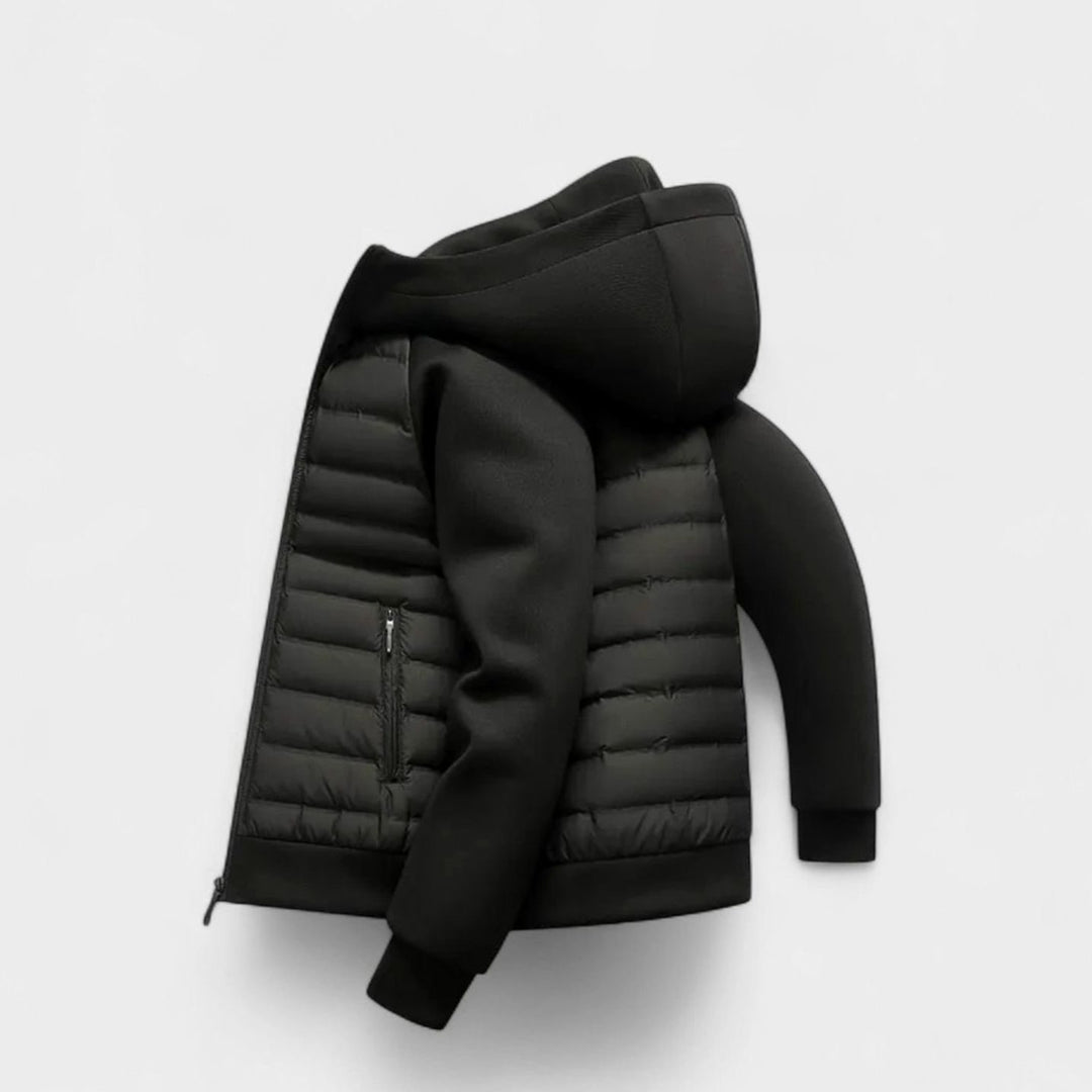 Men's Quilted Hooded Hybrid Puffer Jacket Full-Zip