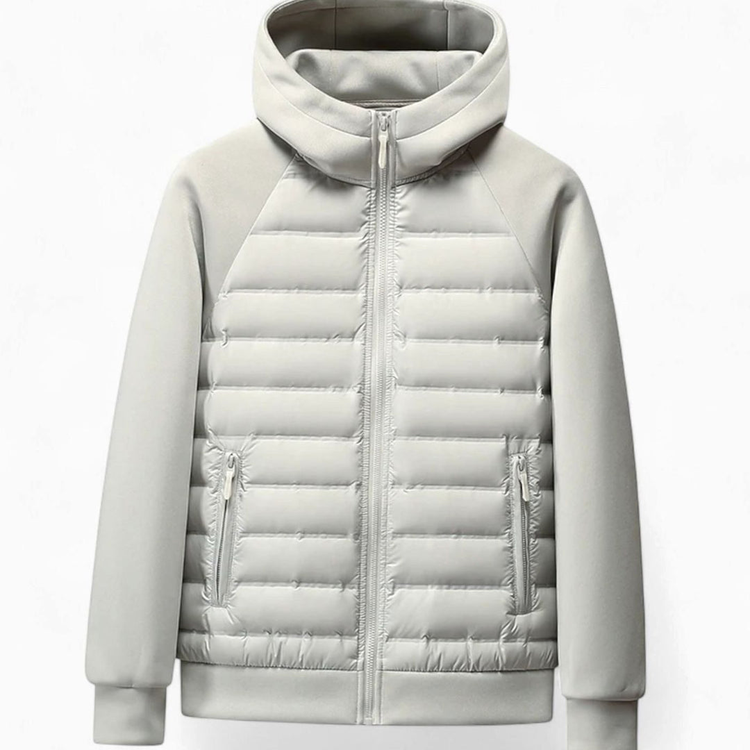 Men's Quilted Hooded Hybrid Puffer Jacket Full-Zip - Gray
