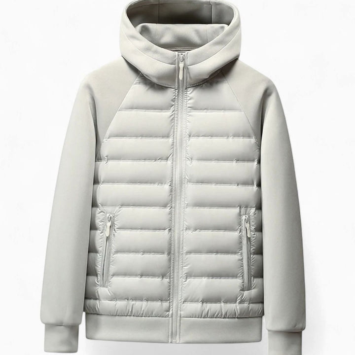 Men's Quilted Hooded Hybrid Puffer Jacket Full-Zip - Gray