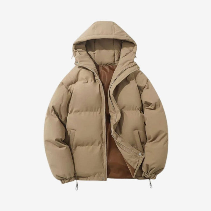 Men's Quilted Hooded Jacket Zip-Up Winter Puffer - Khaki