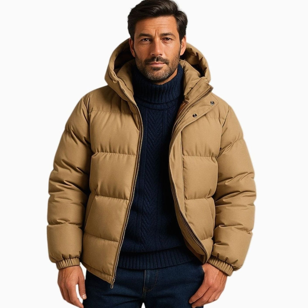 Men's Quilted Hooded Jacket Zip-Up Winter Puffer