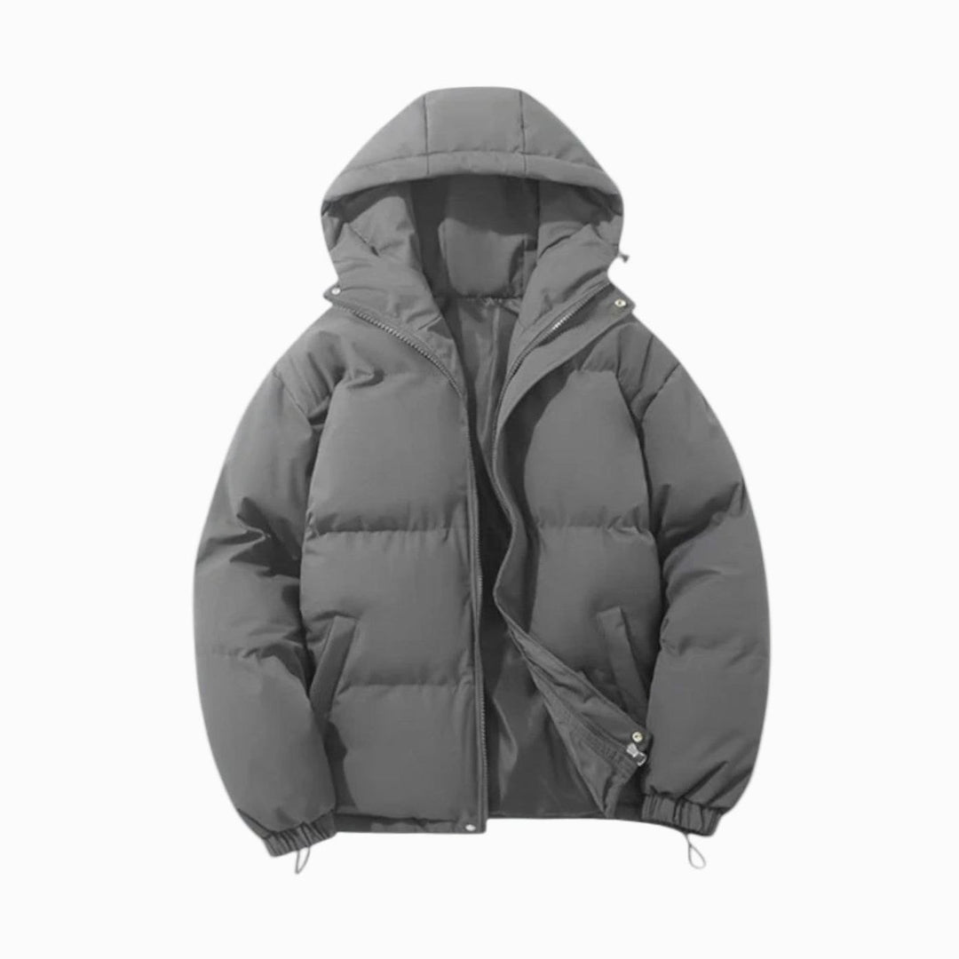 Men's Quilted Hooded Jacket Zip-Up Winter Puffer - Gray