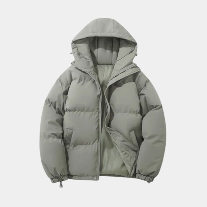 Men's Quilted Hooded Jacket Zip-Up Winter Puffer - Gray Green