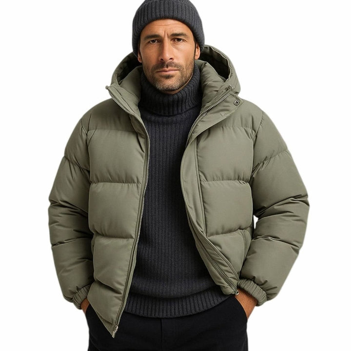 Men's Quilted Hooded Jacket Zip-Up Winter Puffer