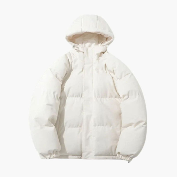 Men's Quilted Hooded Jacket Zip-Up Winter Puffer - Off White