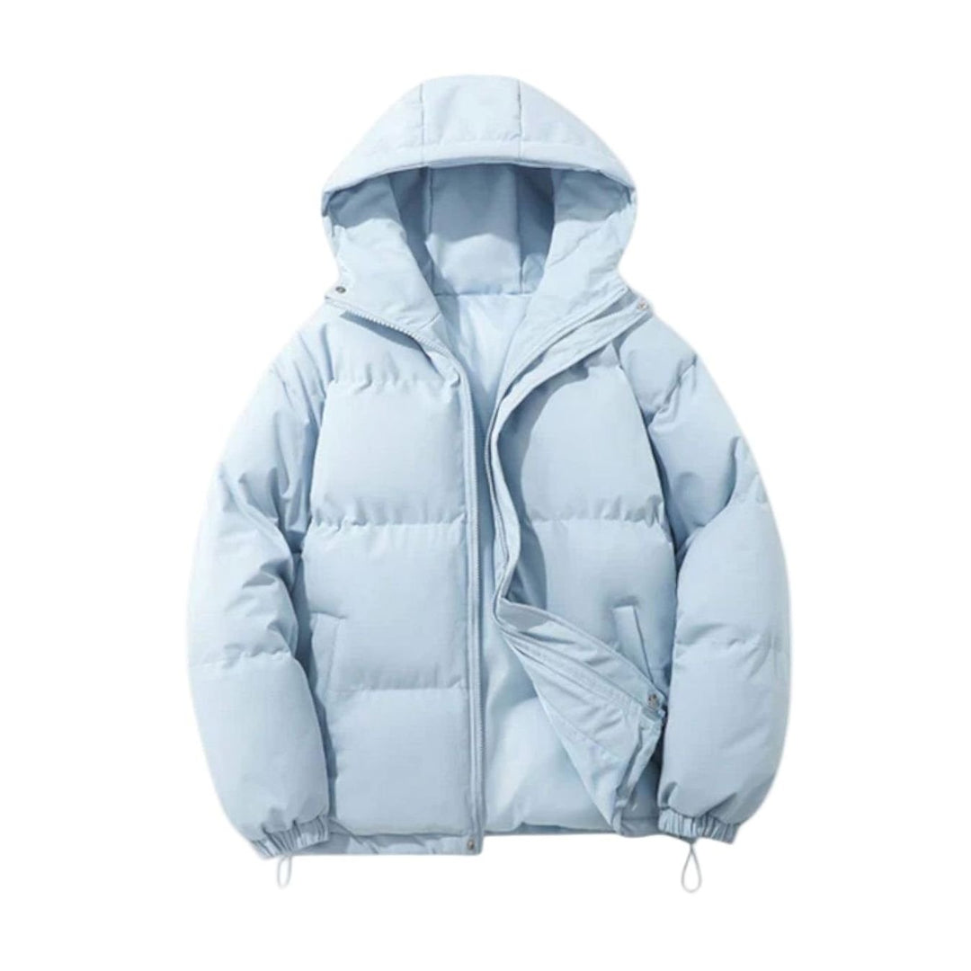 Men's Quilted Hooded Jacket Zip-Up Winter Puffer - Light Blue