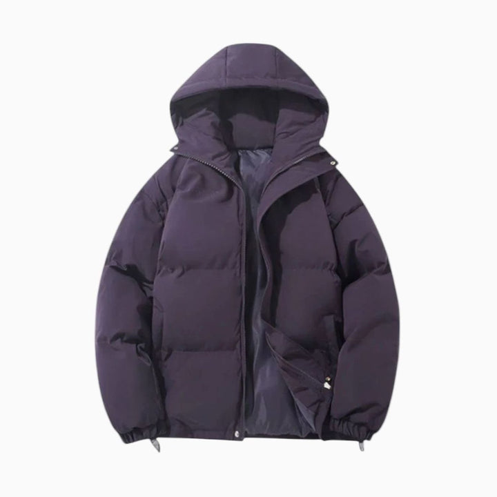 Men's Quilted Hooded Jacket Zip-Up Winter Puffer - Purple