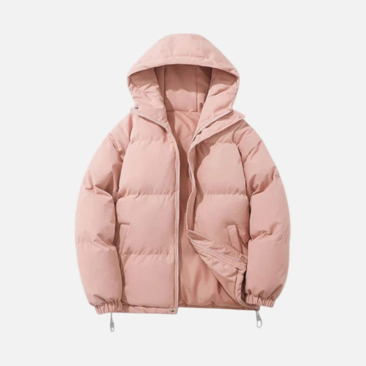 Men's Quilted Hooded Jacket Zip-Up Winter Puffer - Pink