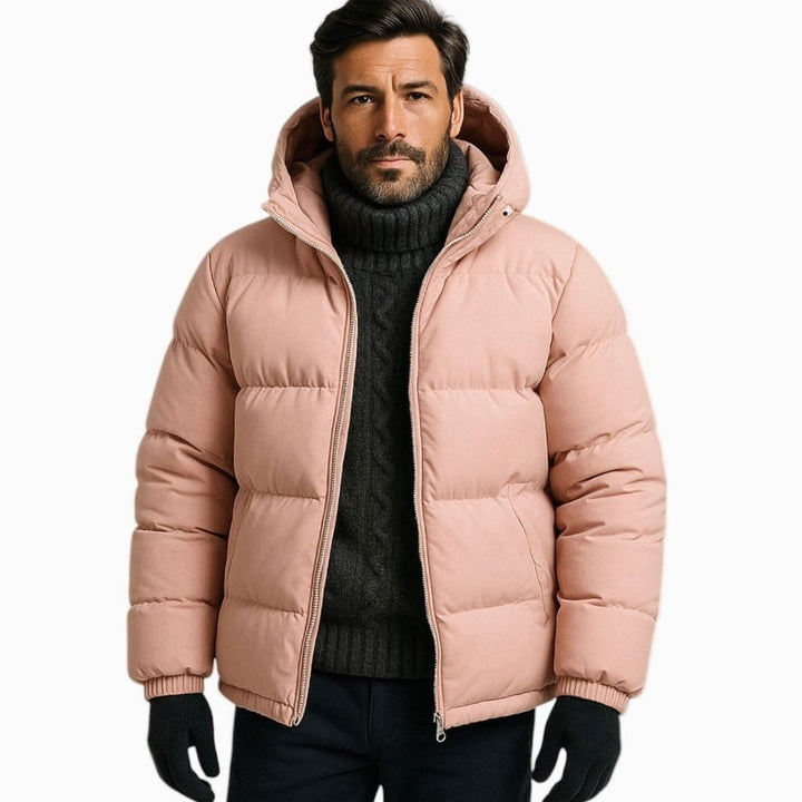 Men's Quilted Hooded Jacket Zip-Up Winter Puffer