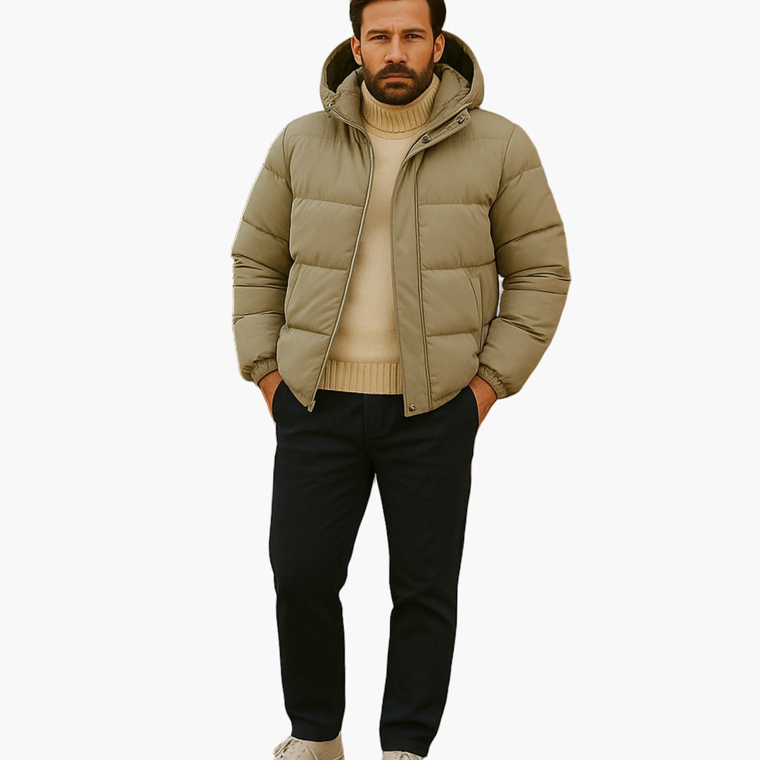 Men's Quilted Hooded Jacket Zip-Up Winter Puffer