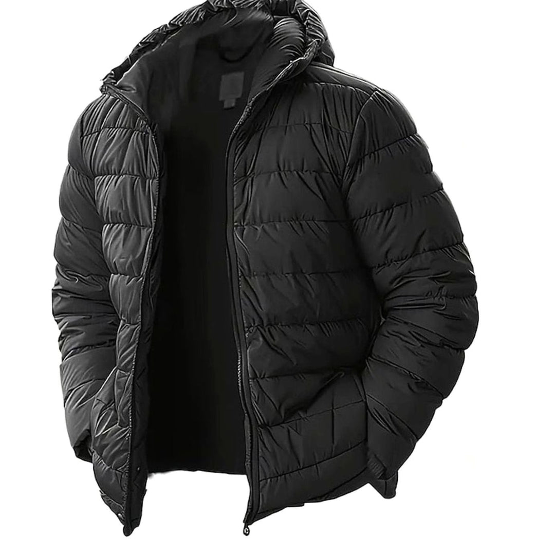 Men's Quilted Hooded Puffer Jacket Regular Fit - Black