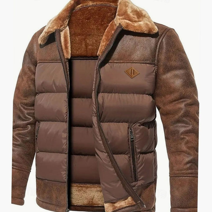 Men's Quilted Jacket Sherpa-Collar Insulated Winter Puffer Coat